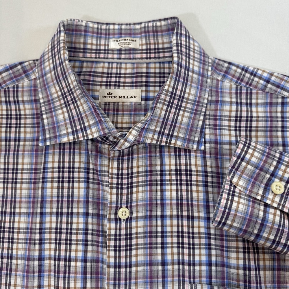 Peter Millar Men's Long Sleeve Multicolor Check XXL 2XL Button Down Oxford Shirt